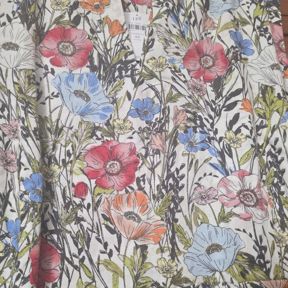 NWT J Jill Love Linen Dress Size 4X Floral Sleeveless Pockets Mini Pastel Linen - Picture 5 of 12